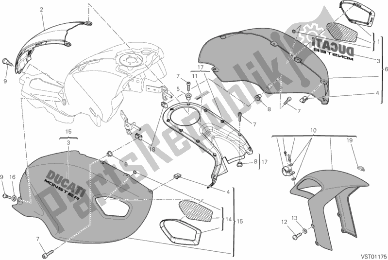 All parts for the Fairing of the Ducati Monster 659 Australia 2012
